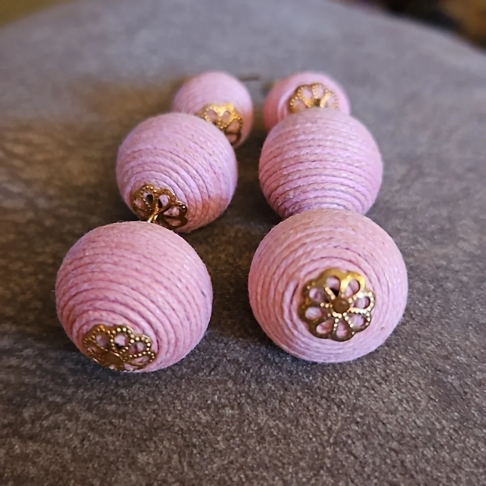 3/$30 Pink Thread Ball Drop Statement Dangle Hook Earrings